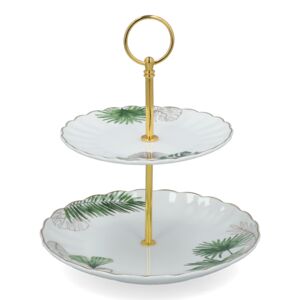 Easy Life Spa Porcelain Leaf Printed Exoique Two-Tier Cake Stand Multicolor 21cm